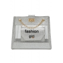 Trendy Letter FASHION GIRL Printed Transparent Sequin Crossbody Bag with Chain Strap 23.5*20*8 CM