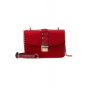 Women's Elegant Fashion Solid Color Belt Buckle Corduroy Crisscross Bag with Chain Strap 19*12*9 CM