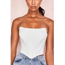 Womens Chic Simple Plain Strapless Sleeveless White Irregular Cropped Bandeau Top