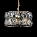 Modern Style Drum Pendant Lamp 8 Lights Clear Crystal Chandelier in Champagne for Study Room