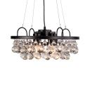 Traditional Ring Ceiling Pendant Metal Black Chandelier with Clear Crystal Ball for Dining Room