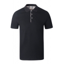 Mens Basic Simple Plain Three-Button Collar Summer Fitted Business Polo Shirt