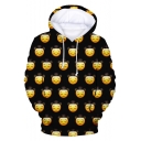 Funny Allover Cartoon Sad Face Emoji Printed Long Sleeve Loose Sport Hoodie