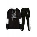 Popular Dracarys Dragon Logo Print Letter Drawstring Hoodie with Casual Joggers Pants Two-Piece Set