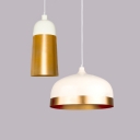Post Modern Cylinder/Dome Pendant Lamp Metal 1 Bulb Gold Hanging Light for Dining Room