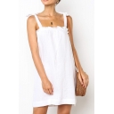 Summer Hot Trendy Solid Color Bow-Tied Straps Sleeveless Mini Cami Dress