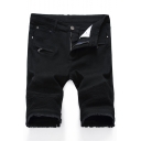 Men's Popular Fashion Solid Color Pleated Detail Zipper Embellished Casual Denim Shorts