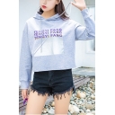 Girls New Fashion Letter Print Long Sleeve Cotton Loose Crop Hoodie