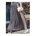 Summer Folk Style Colorblock Chiffon insert 3D Printed A-Line High Waist Pleated Maxi Skirt