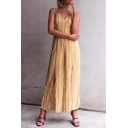 Womens New Arrival Yellow Straps V Neck Off Shoulder High Waist Striped Wide Leg Jumpsuits