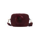 Women's Fashion Plain Plush Ball Embellishment Letter Strap Crossbody Bag 19*14*7 CM