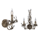 Metal Candle Shaped Sconce Light with Crystal Plant Bedroom 1/2 Lights Vintage Stylish Wall Lamp