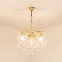 Dining Room Branch Chandelier with Crystal Leaf Metal 4 Heads Luxurious Gold Ceiling Pendant
