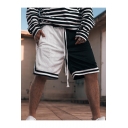 Popular Fashion Colorblock Striped Trim Drawstring Waist Buckle Strap Pocket Side Men's Outdoor Athletic Shorts