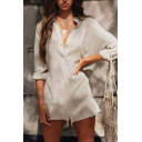 Fashionable Girls Summer Apricot Color Long Sleeve Button Front linen Holiday Romper
