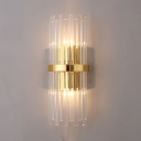Modern Style Cylinder Wall Light Clear Glass 2 Lights Gold Wall Sconce for Living Room Bedroom