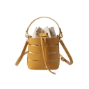 New Trendy Hollow Solid Color PU Leather Crossbody Bucket Handbag 17*17*12 CM