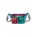 New Fashion Color Block Double Pocket Front Sequin Chest Bag Belt Bag 44*12*15 CM