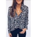 Summer Stylish Black Floral Printed Long Sleeve Button Down Casual Shirt