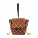 Stylish Diamond Check Quilted Top Handle Crossbody Bucket Bag with Chain Strap 20*15*6 CM