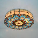 Restaurant Peacock Flush Mount Light Stained Glass 3 Lights Tiffany Traditional Ceiling Light