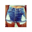 Womens Hot Popular Exposed Pocket Distressed Ripped Skinny Fit Denim Shorts