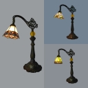 1 Light Desk Light with Cone/Dome/Hexagon Antique Style Tiffany Metal Table Light for Bedroom