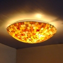 Mosaic Dome Shade Ceiling Mount Light Shell Glass Beige Flush Light for Balcony Dining Room