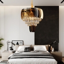 Modern Style Drum Hanging Light Clear Glass Gold Finish Chandelier for Bedroom Dining Table