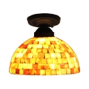 Bathroom Kitchen Bell/Dome Ceiling Mount Light Glass 1 Head Mosaic Ceiling Lamp in Beige