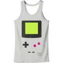 Popular Game Console Button Pattern Round Neck Sleeveless Grey Tank Top