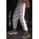 Unisex Fashion Cartoon Figure Graffiti Printed Tape Patched Relaxed Sports Track Pants