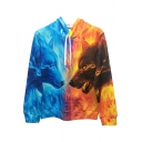 Cool 3D Ice and Fire Wolf Printed Long Sleeve Unisex Sport Hoodie