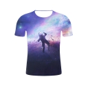 Cool Purple Galaxy Astronaut 3D Pattern Round Neck Short Sleeve T-Shirt