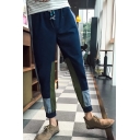 Men's Fashion Colorblock Patched Drawstring Waist Elastic Cuffs Casual Tapered Pants