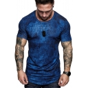 Guys Summer Unique Tie Dye Printed Round Neck Short Sleeve Fitted Hipster T-Shirt
