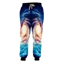Hot Fashion Creative Galaxy Swirl 3D Printed Drawstring Waist Blue Casual Joggers Sweatpants