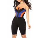 Hot Popular Womens Colorblock Zip Front Skinny Fitted Mesh Patch Side Bandeau Rompers