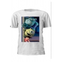 Funny Cartoon Comic Character Printed Round Neck Short Sleeve White T-Shirt