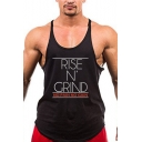 Stylish Sleeveless Scoop Neck RISE'N GRIND Letter Printed Sport Cotton Tank Top
