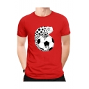 Mens Summer Funny Lizard Football Pattern Round Neck Short Sleeve Cotton T-Shirt