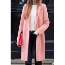 Winter Trench Fashion Solid Color Notch Lapel Collar Slim Long Outerwear with Pockets