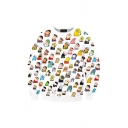 Hot Fashion Comic Figure All-Over Printed Long Sleeve Round Neck Unisex White Pullover Sweatshirts