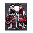 Guys Fashion Letter Print Color Block Long Sleeve Casual Loose Zip Up Hooded Jacket Coat