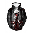 New Fashion Halloween Skull 3D Printed Black Loose Fit Long Sleeve Pullover Hoodie
