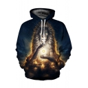 New Stylish Lion King 3D Printed Long Sleeve Loose Fit Navy Pullover Hoodie