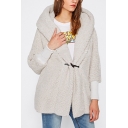 White Elegant Hooded Long Sleeves Faux Fur Longline Coat with One Toggle Button
