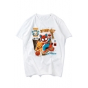 Funny Cartoon Spider Cat Printed Round Neck Short Sleeve White T-Shirt