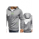 Mens Fashion Winter Is Coming Wolf Head Printed Long Sleeve Zip Up Fitted Hoodie