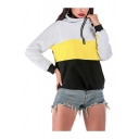 New Fashion Color Block Half-Zip Long Sleeve Pocket Front Casual Hoodie